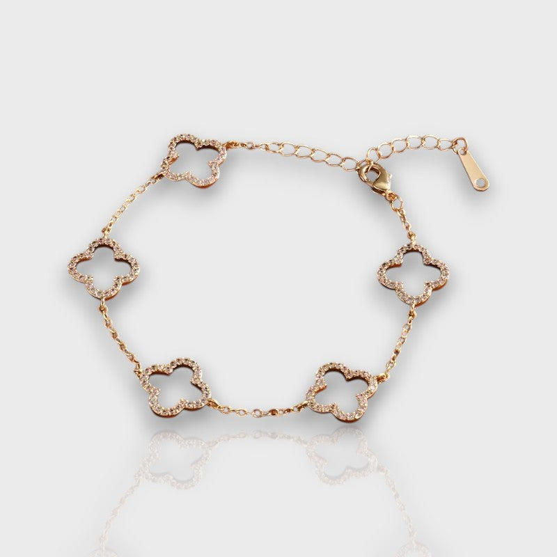 Luxe Clover Pearl & Zirconia Bracelet – 18K Stainless Steel