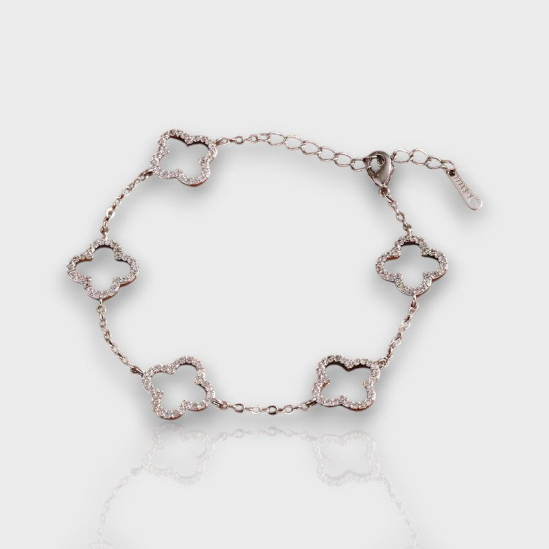 Luxe Clover Pearl & Zirconia Bracelet – 18K Stainless Steel