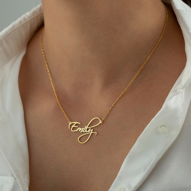 Luxury signature name necklace close-up showcasing details