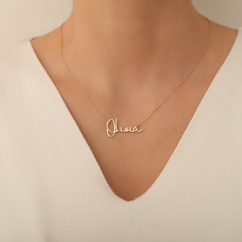 Luxury signature name necklace close-up showcasing details