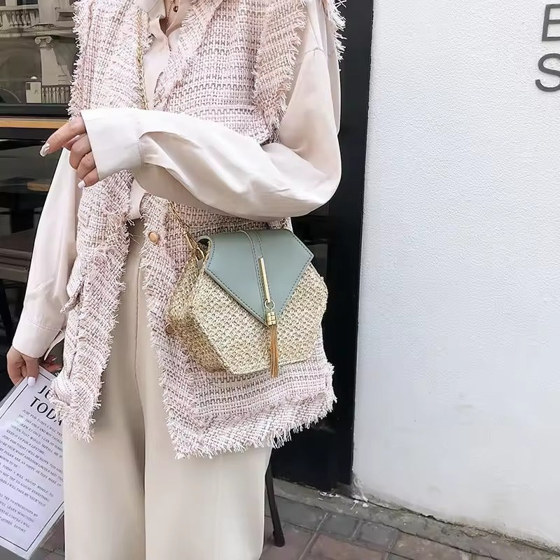Celeste Hexagon bag in green—luxury bohemian crossbody accessory for refined daily wear
